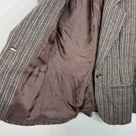 Vintage tailored preppy old money tweed stripe brown fitted jacket blazer - Picture 7 of 11